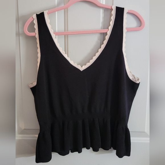Express Black Knit Peplum Tank White Trim - Picture 3 of 4